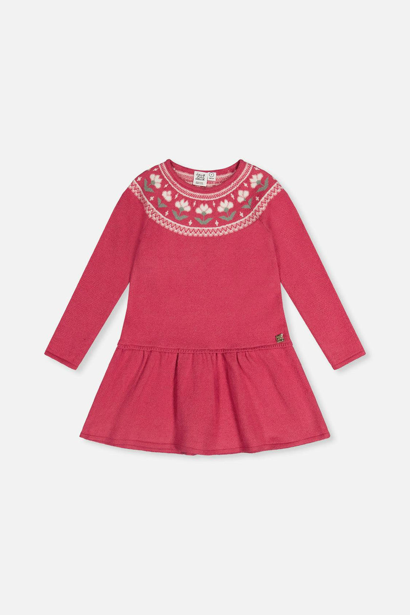 Knitted Dress With Flower Jacquard Raspberry Pink
