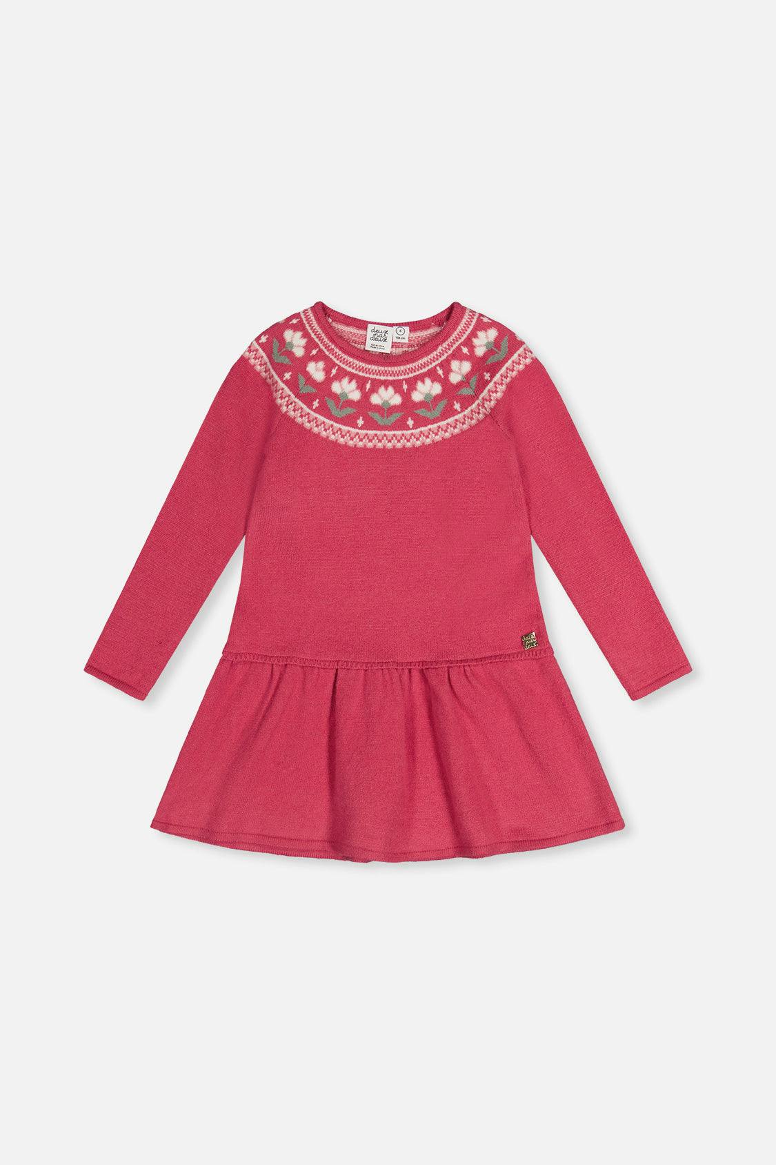 Knitted Dress With Flower Jacquard Raspberry Pink