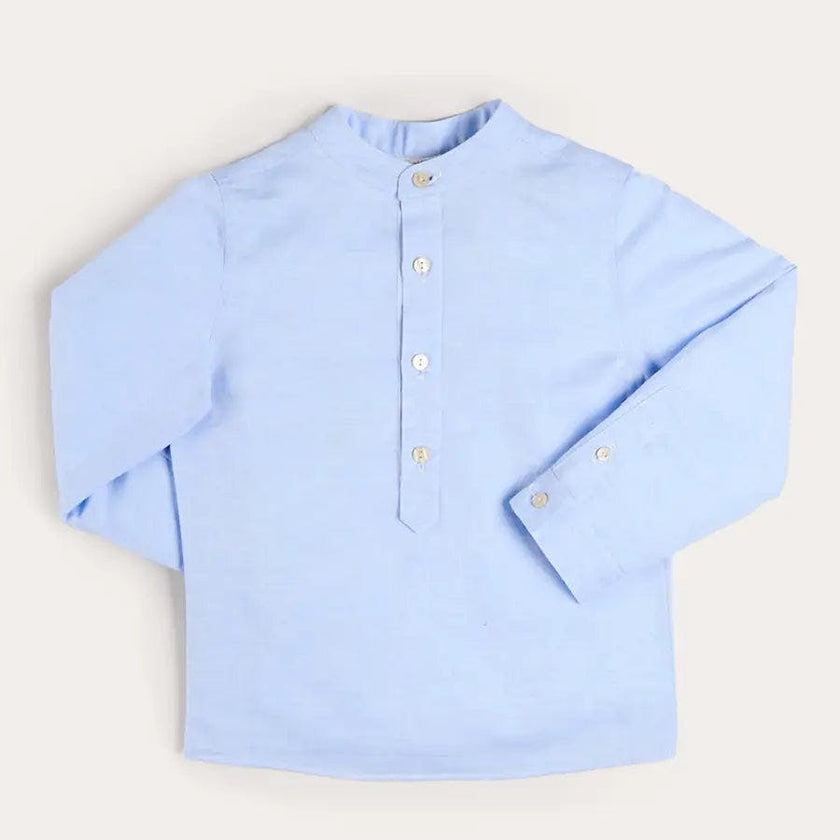 Mao Collar Linen Blend Shirt in Blue (18mths- 10yrs)
