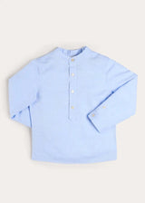 Mao Collar Linen Blend Shirt in Blue (18mths- 10yrs)