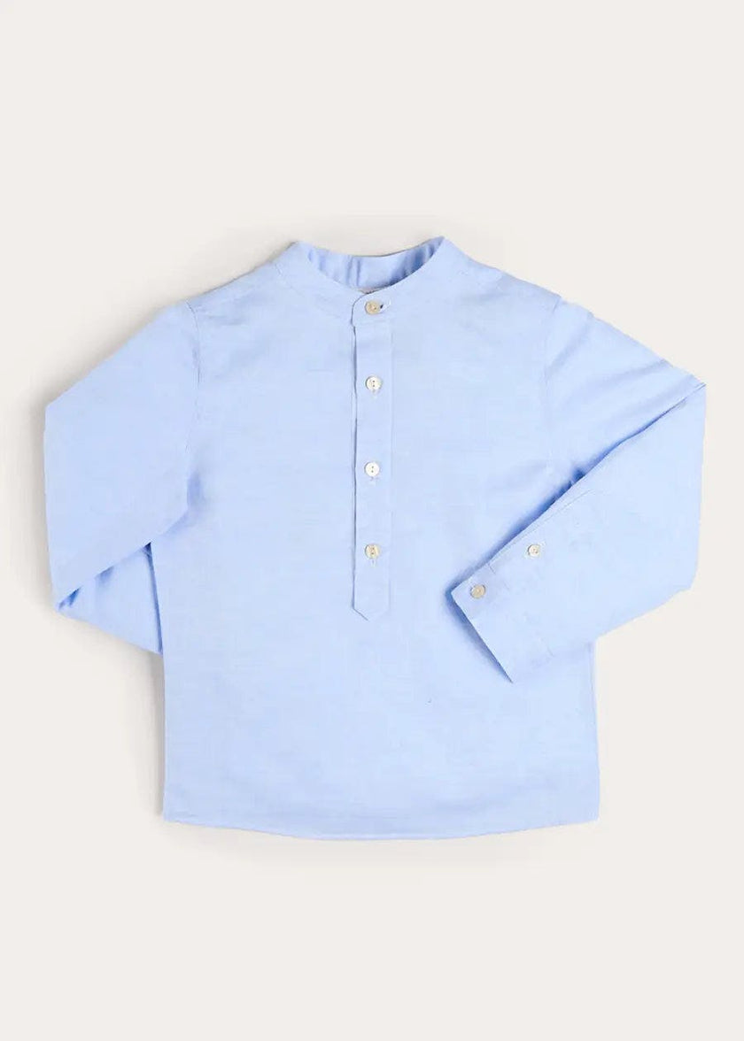Mao Collar Linen Blend Shirt in Blue (18mths- 10yrs)