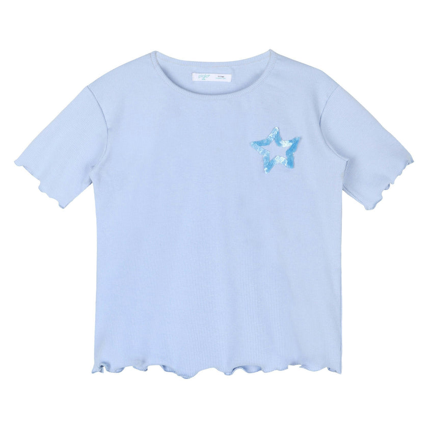 Blue Sequin Star Ribbed Top