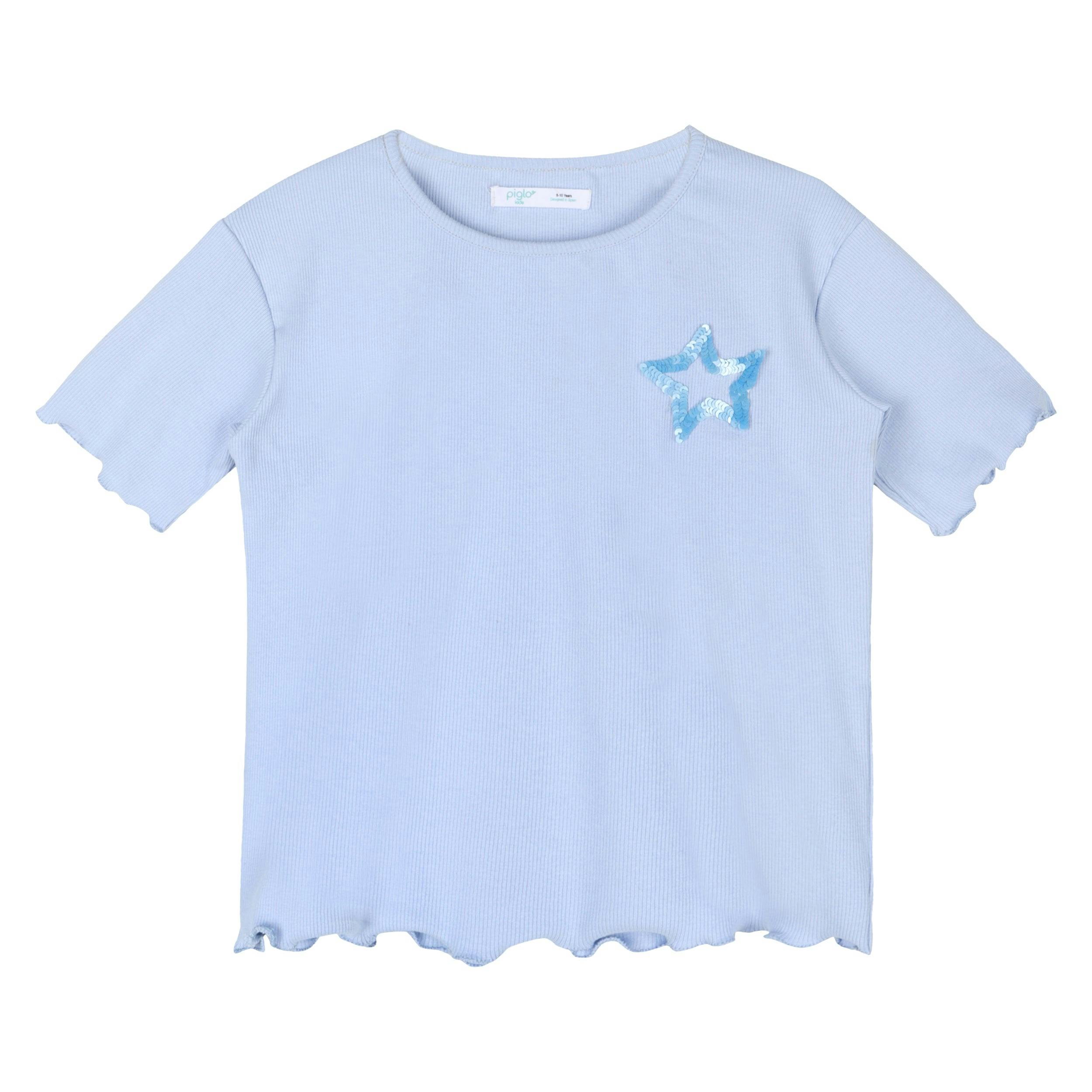 Blue Sequin Star Ribbed Top