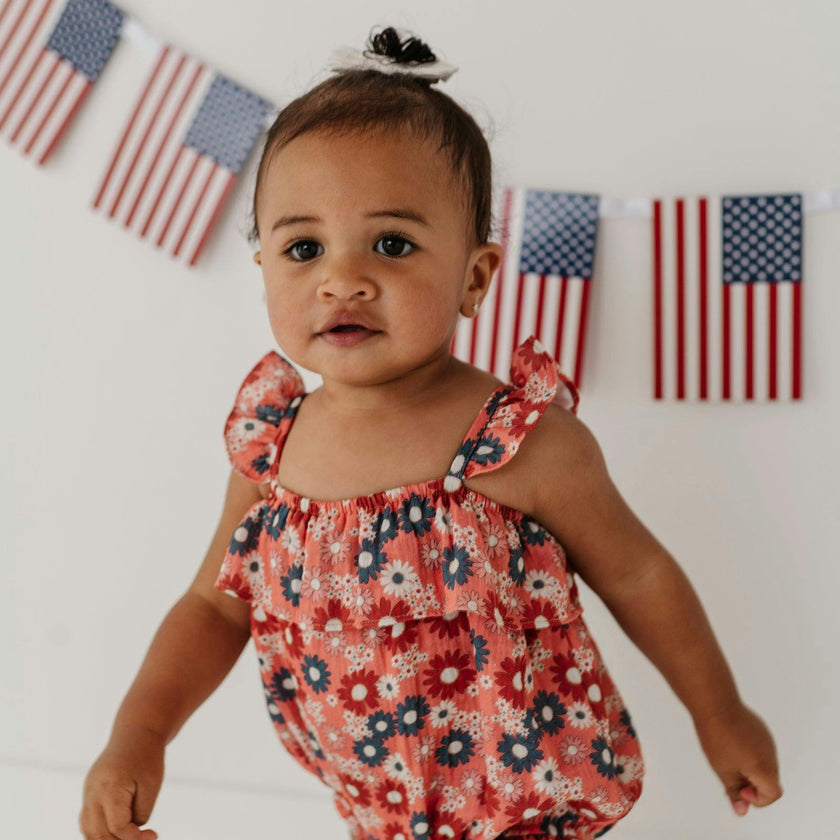 Baby Girl Gauze Bubble Romper in Zoey Daisy