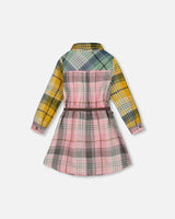 Shirt Dress with Belt Green Pink and Yellow
