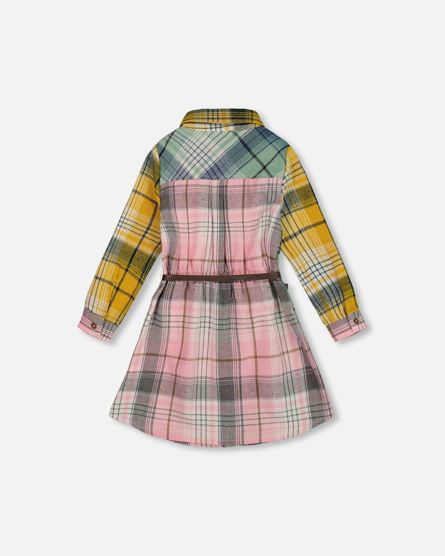 Shirt Dress with Belt Green Pink and Yellow