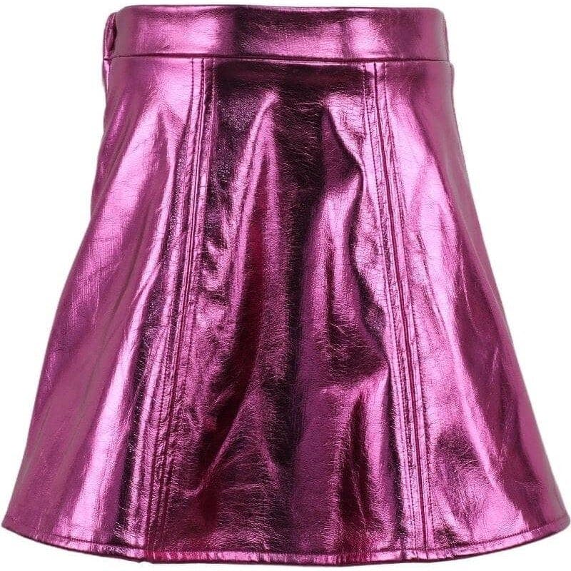 Hot Pink Metallic Leather Skirt