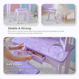 Hearts Gisele Wood Vanity with Tri-Fold Mirror & Drawer, Purple