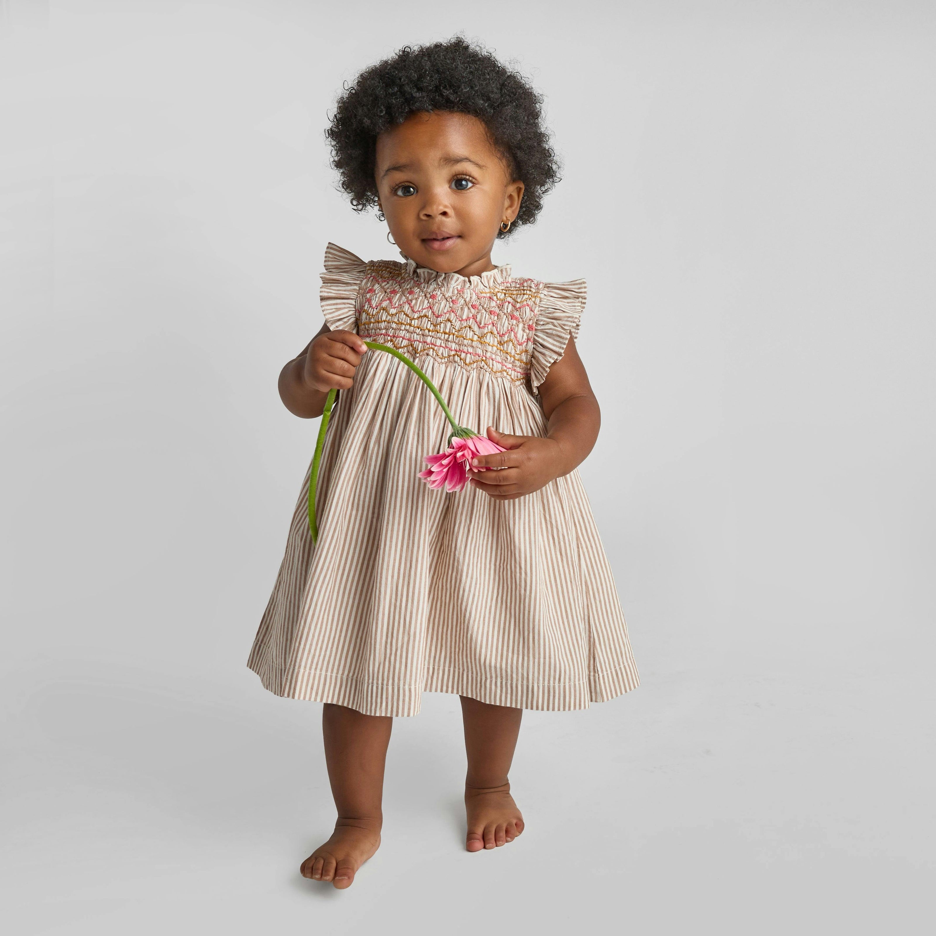 Baby Girls Stevie Dress - Tawny Brown Stripe
