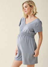Short Sleeve V-Neck Knit Maternity Romper