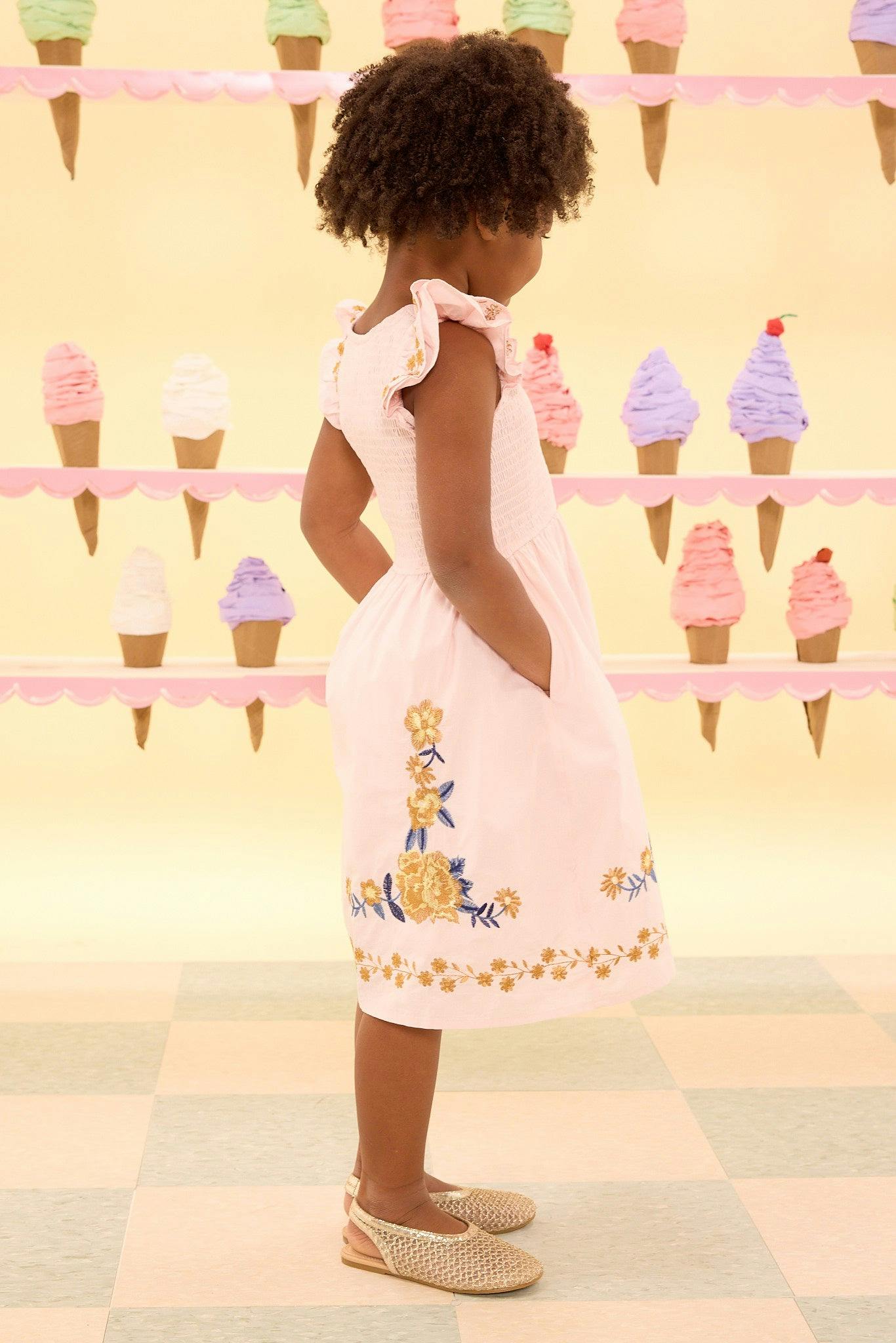 Mini Hattie Dress in Embroidered Spring Floral