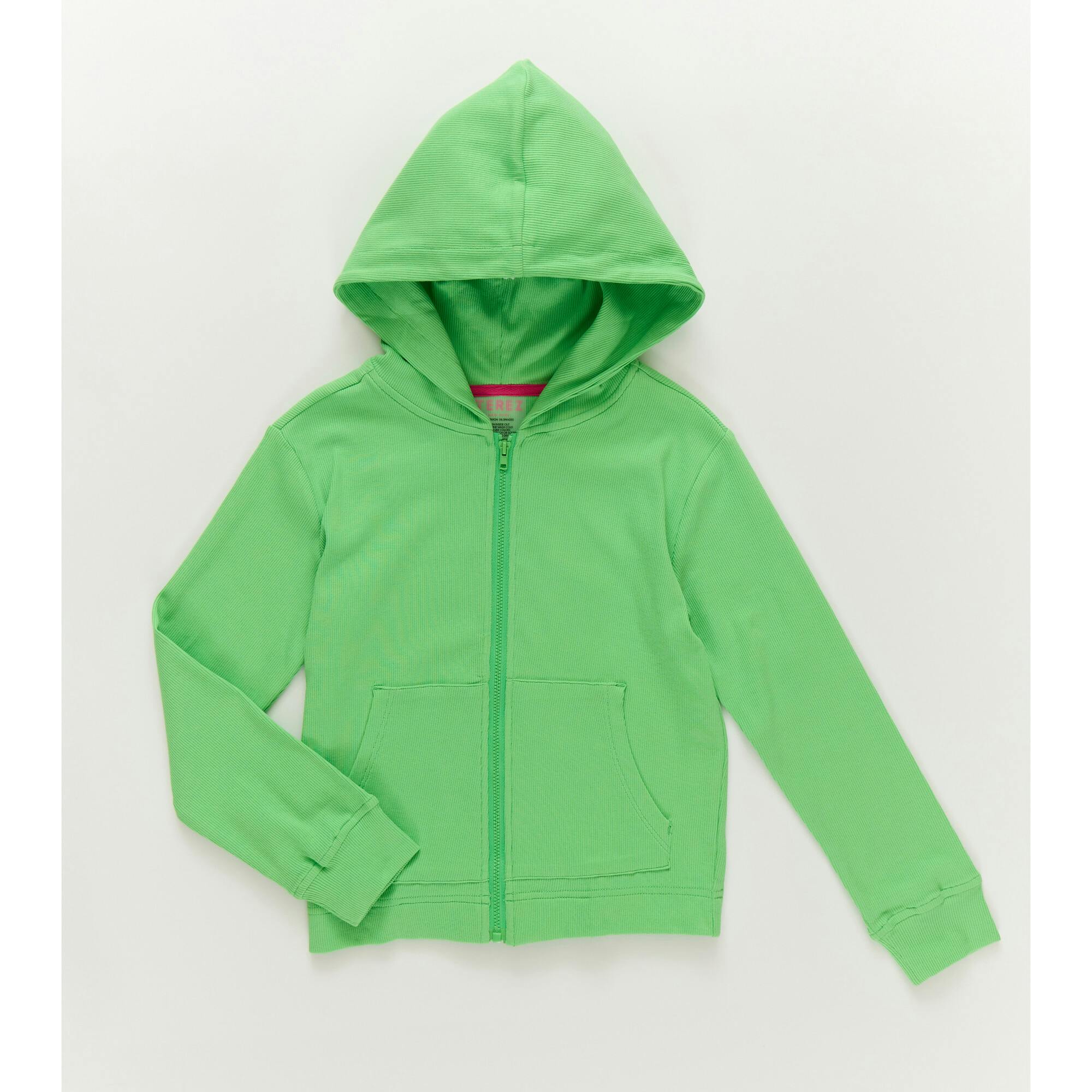 Girls Rib Hoodie in Tropic Green