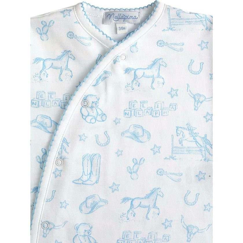 Blue Lone Star Toile Print Crossover Footie