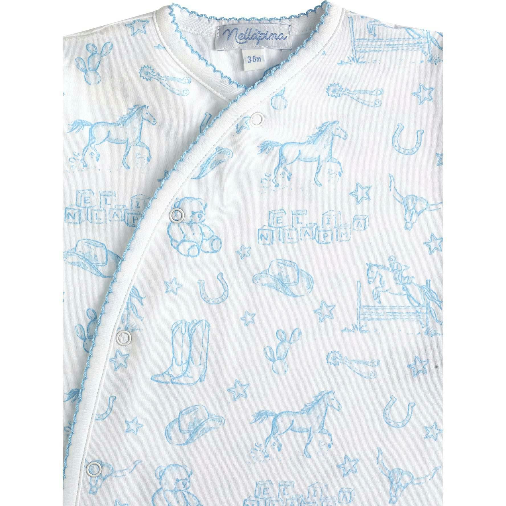 Blue Lone Star Toile Print Crossover Footie