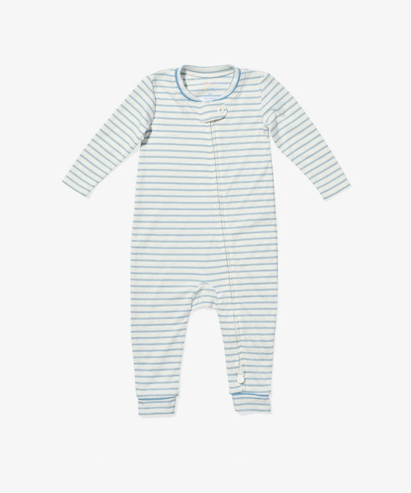 Ziggy Zip Romper, Dusty Blue Mini Stripe