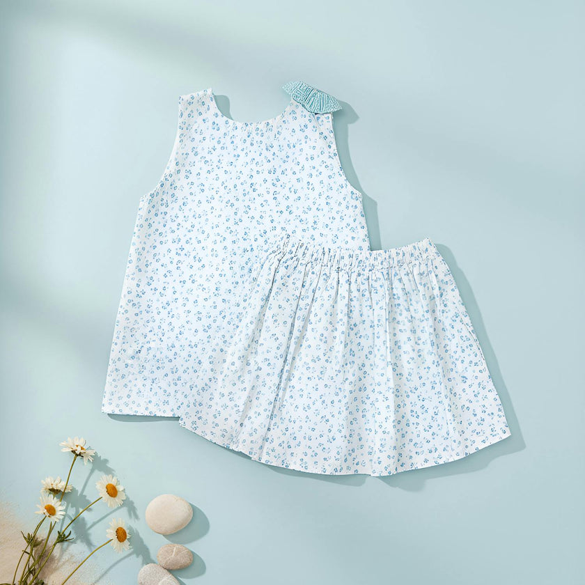 Fleur Girl Blouse Sleeveless, Flowery Aqua Blue