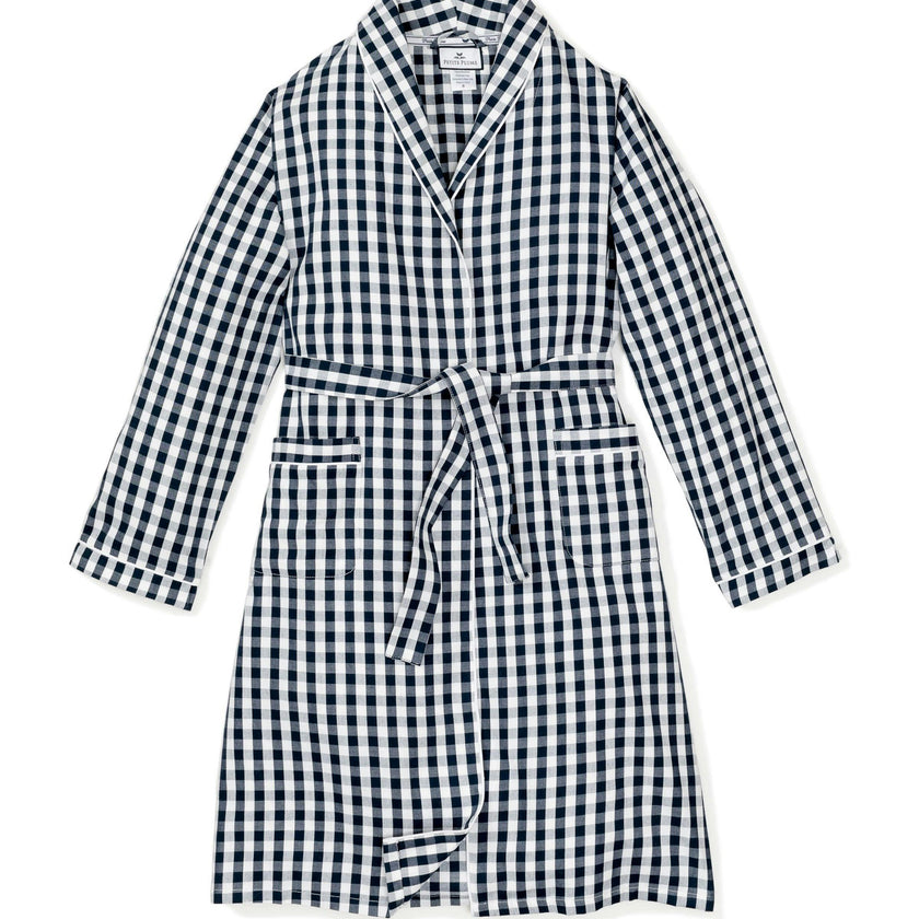 Kid's Twill Robe in Navy Gingham