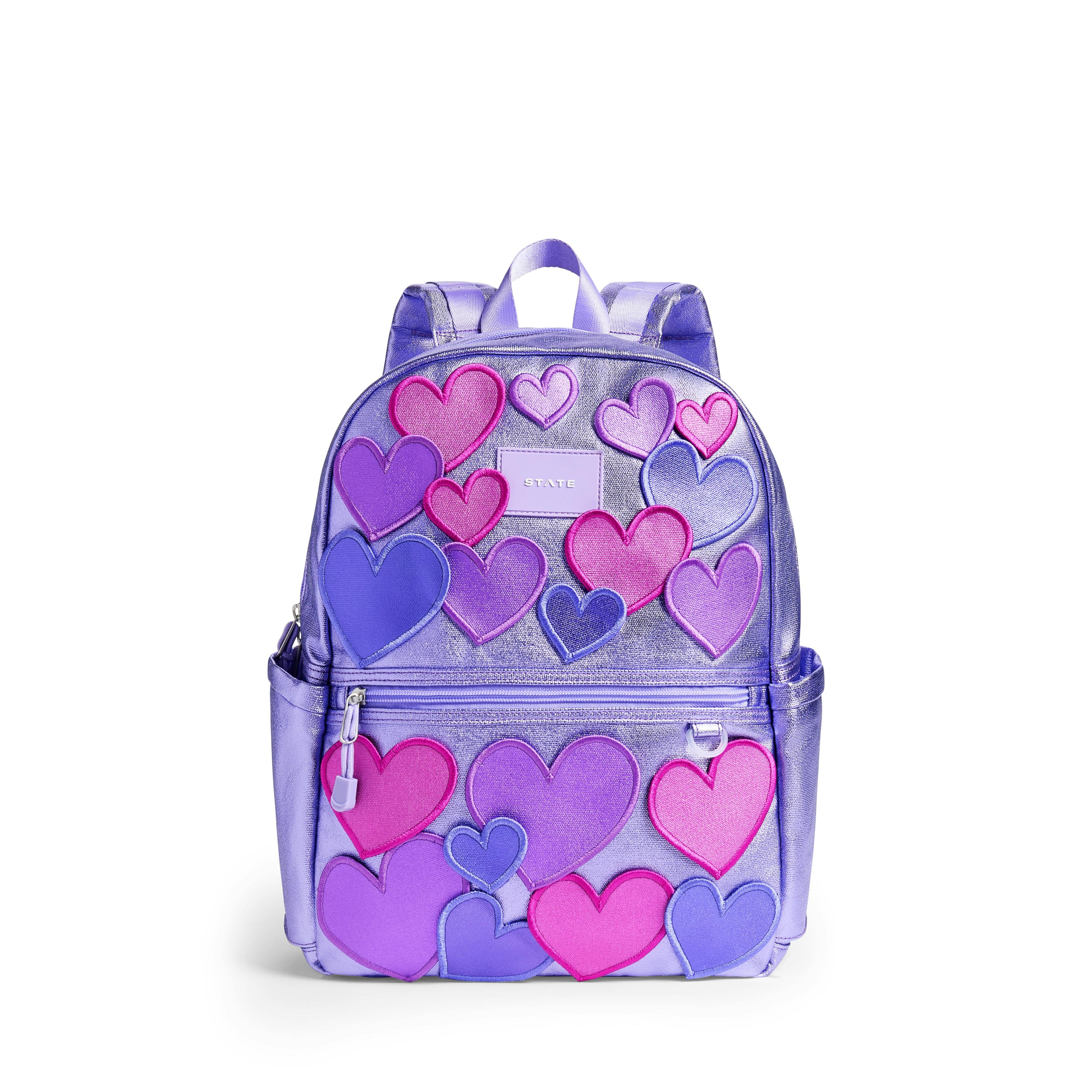 Kane Double Pocket Backpack, Metallic 3D Hearts
