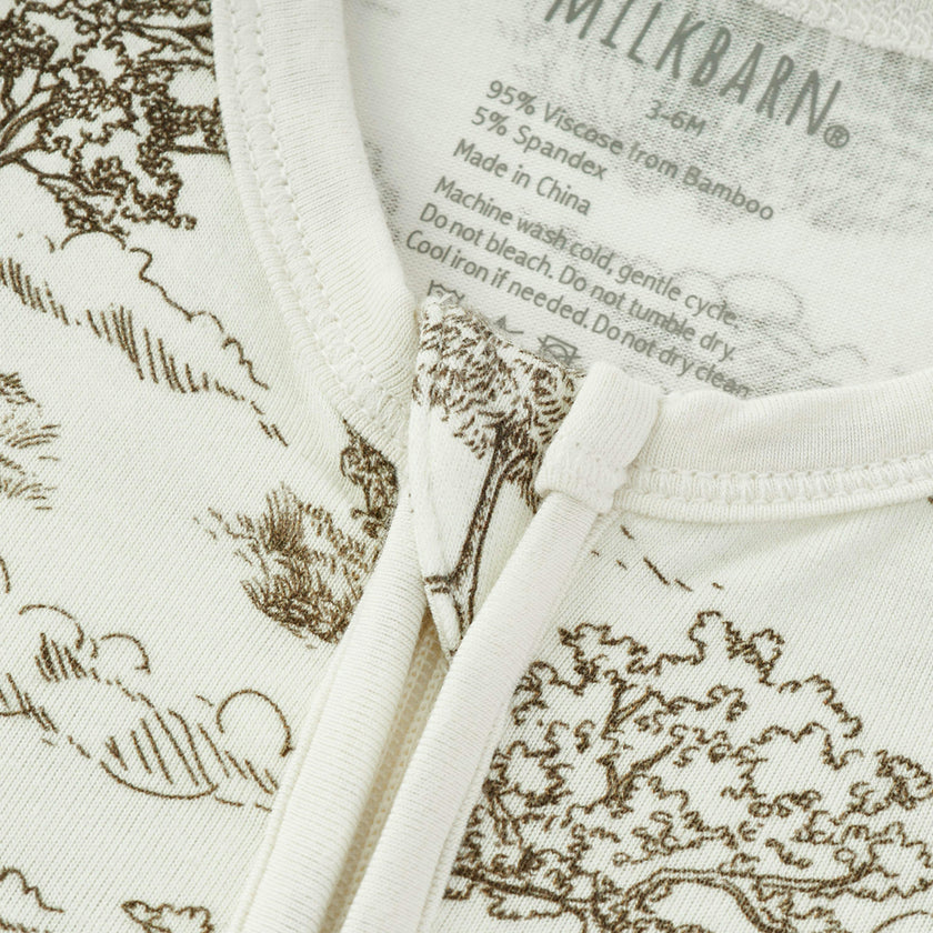 Country Toile Luxe Stretch Zipper Footed Romper