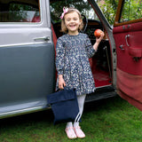 Rose Print Ruched Elastic Sleeve Frill Dress