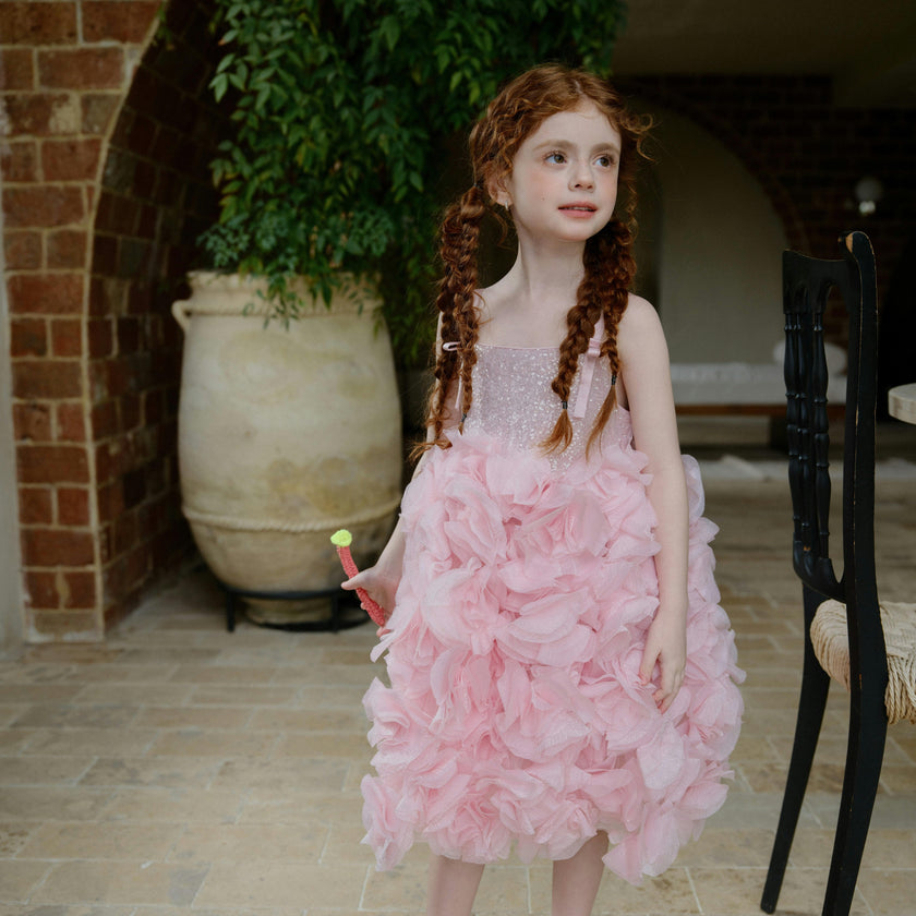 Pink Arabella Glitter Ruffle Dress