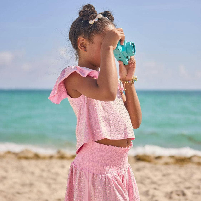 Pink Crystal Ruffle Short Set