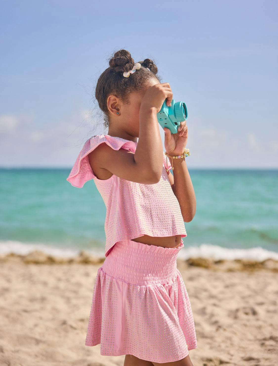 Pink Crystal Ruffle Short Set