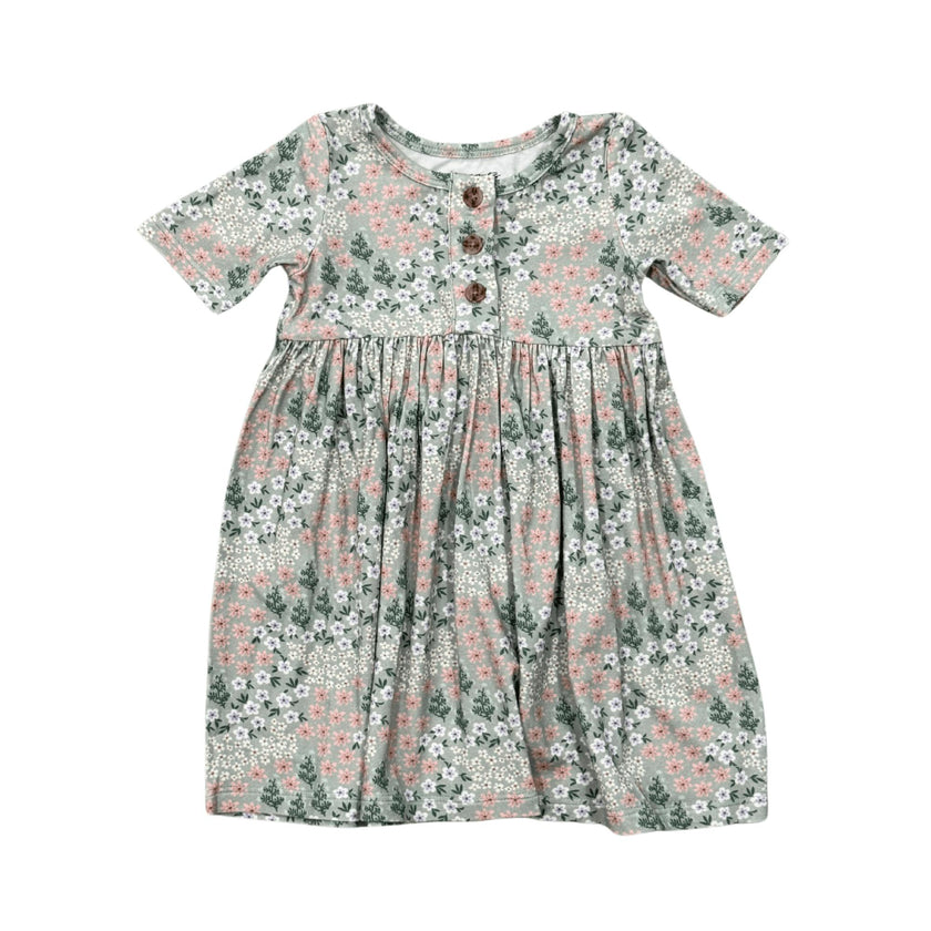 Girls Short Sleeve Henley Dress in Makeup