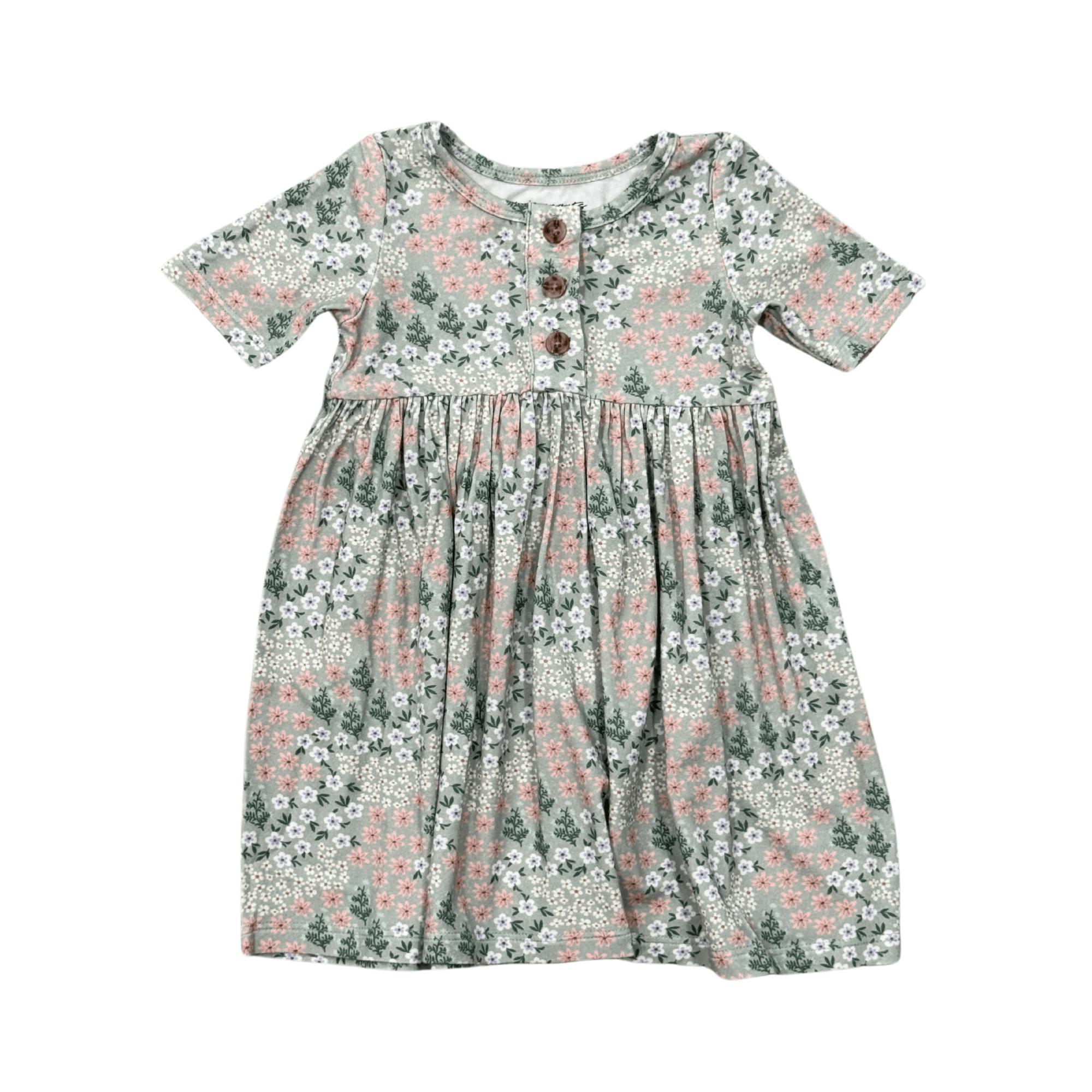 Girls Short Sleeve Henley Dress in Makeup