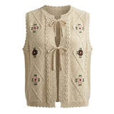 Knit Vest With Flowers Embroidery