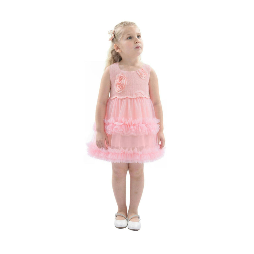 Pink Flower Layered Tulle Dress