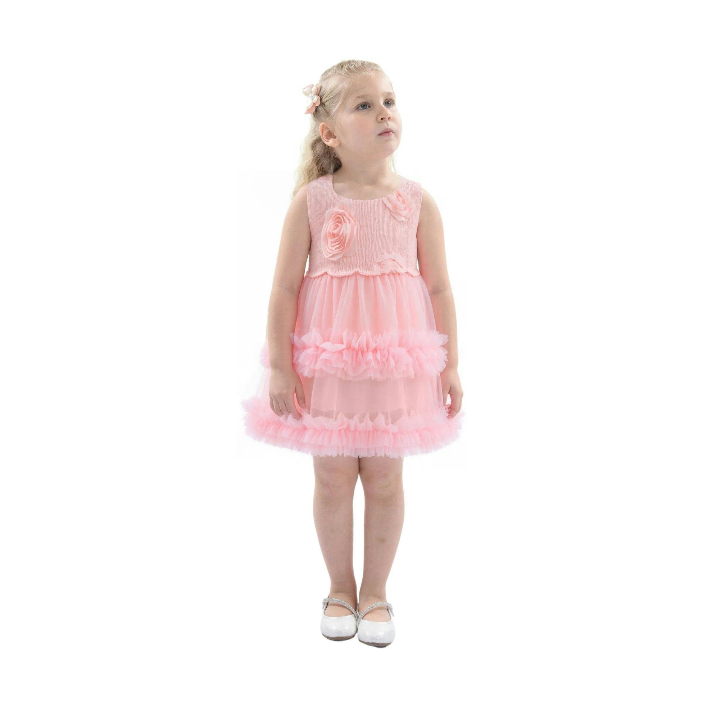 Pink Flower Layered Tulle Dress