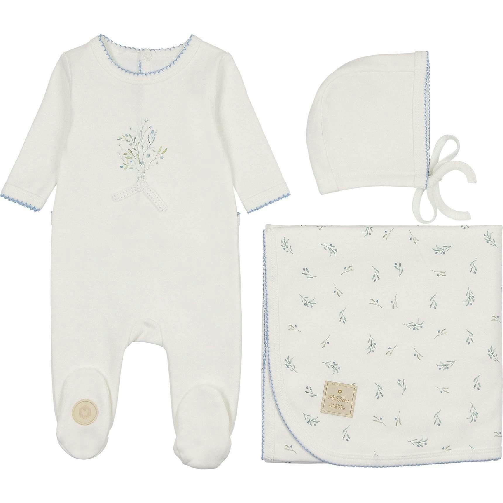 Nature's Touch Boys Layette Set Ivory & Blue