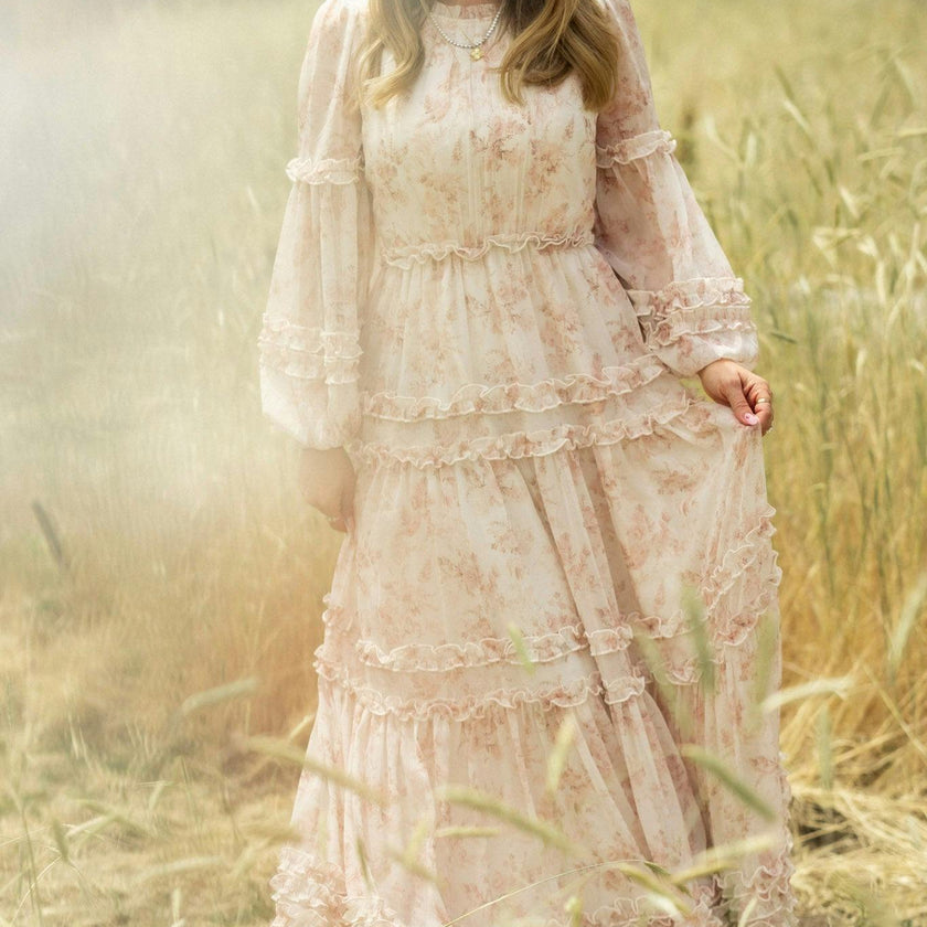 Geneva Dress in Banana Creme Aquarelle Fleur
