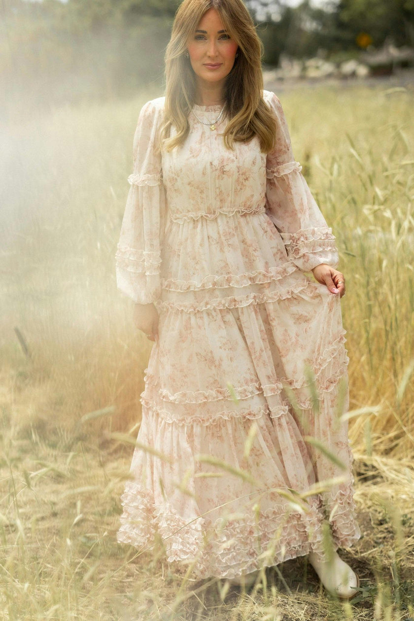 Geneva Dress in Banana Creme Aquarelle Fleur