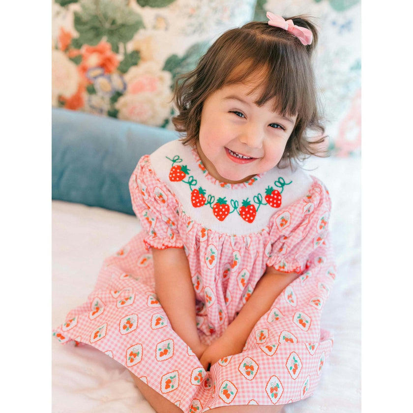 Checkered Strawberry Smocked Dress (FINAL SALE)