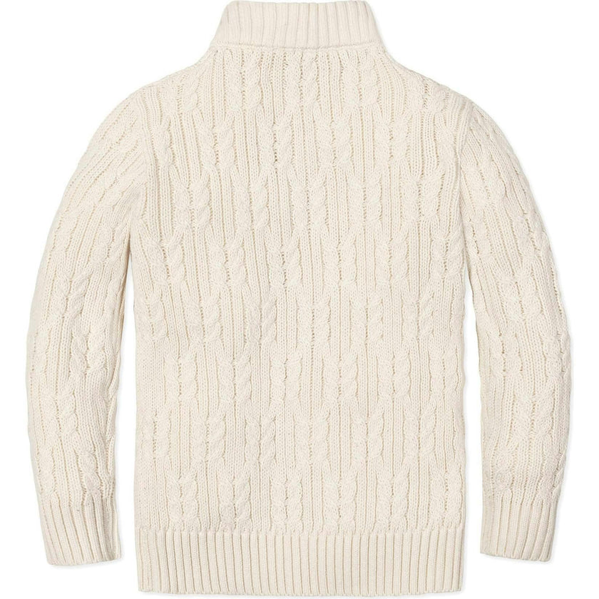Organic Mock Neck Cable Sweater, White