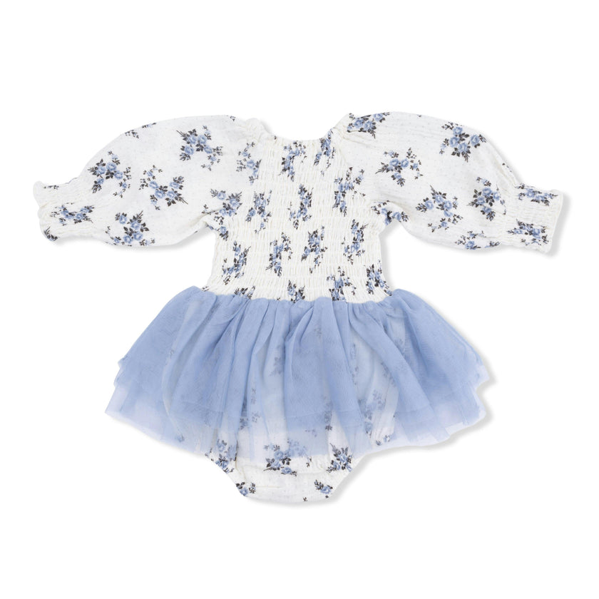 Belle Rosette Dot - Long Sleeve Smocked Bubble with Tutu