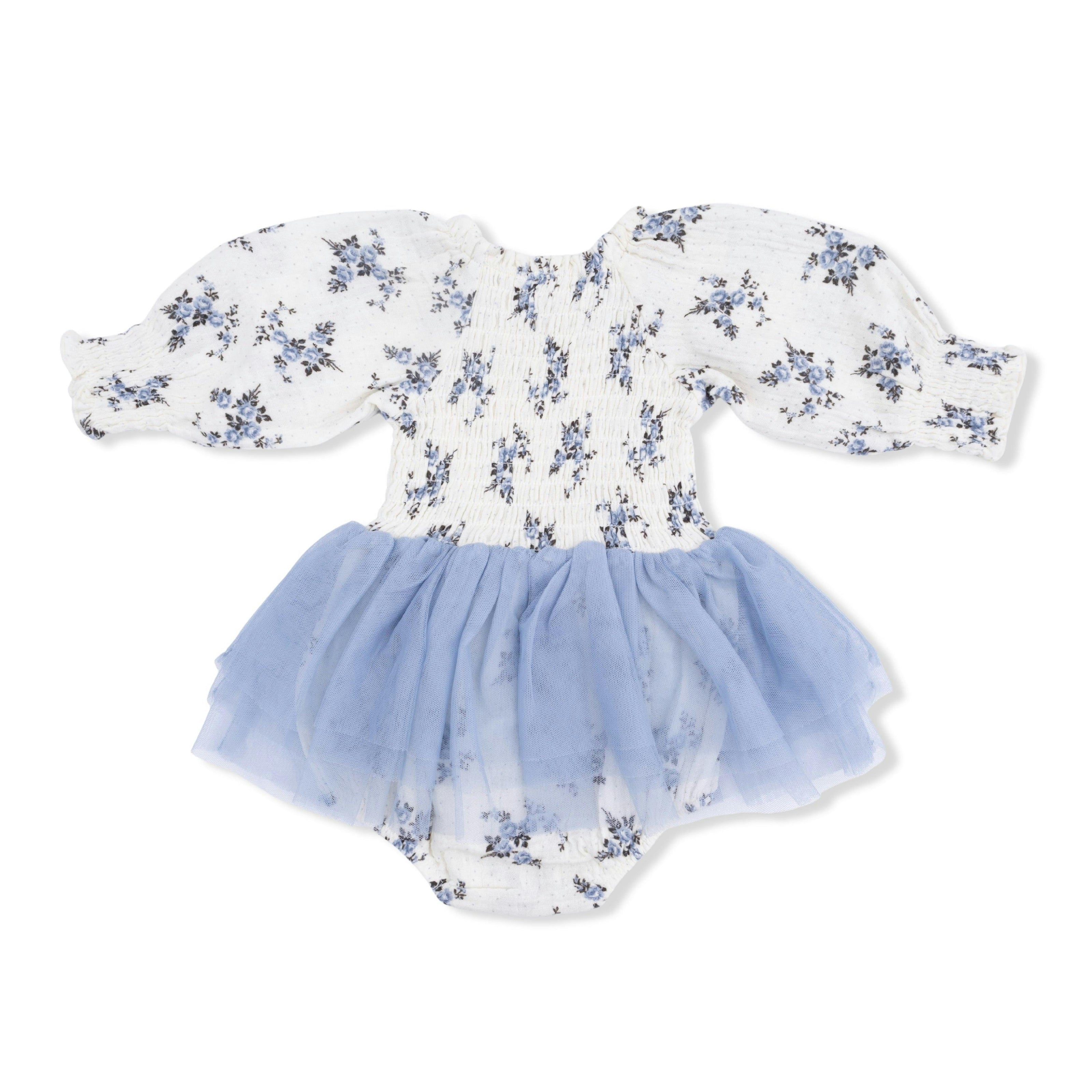 Belle Rosette Dot - Long Sleeve Smocked Bubble with Tutu