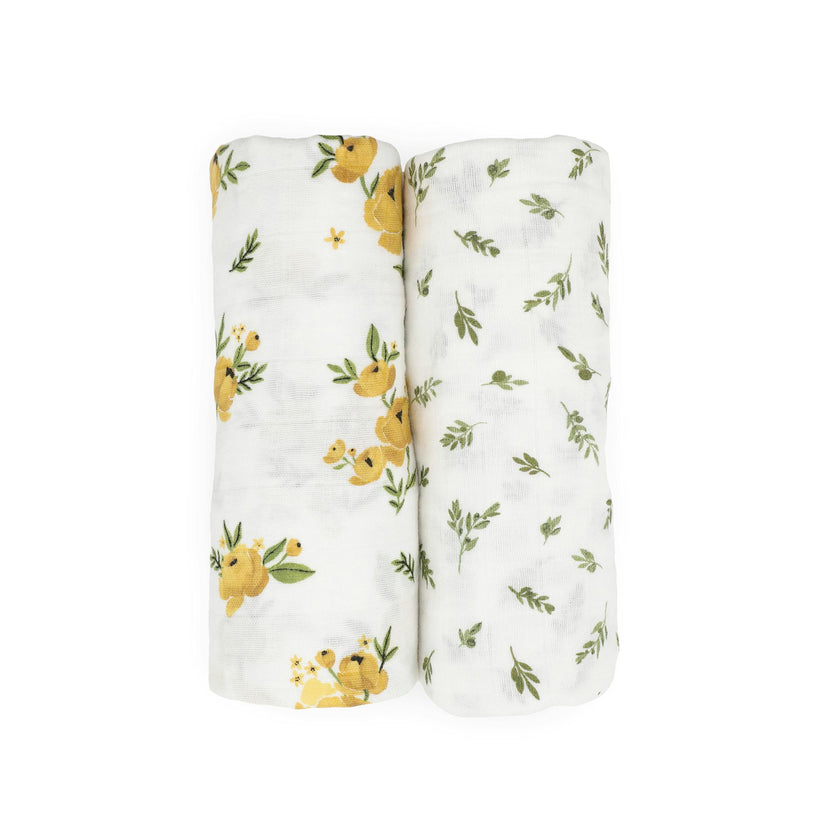 Organic Cotton Muslin Swaddle Blanket 2 Pack - Yellow Roses