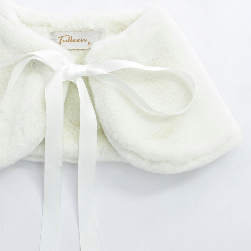 Ivory Ribbon-Tie Faux Fur Collar