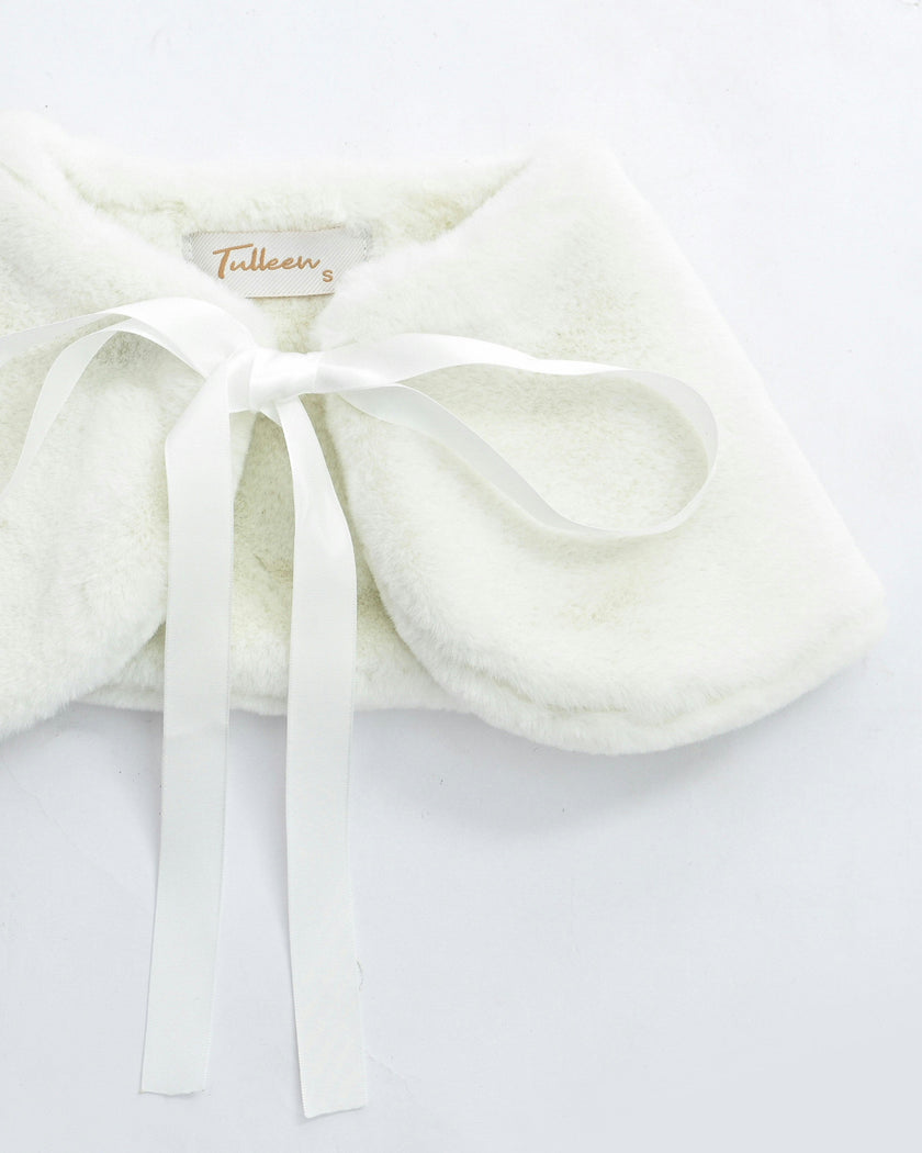 Ivory Ribbon-Tie Faux Fur Collar
