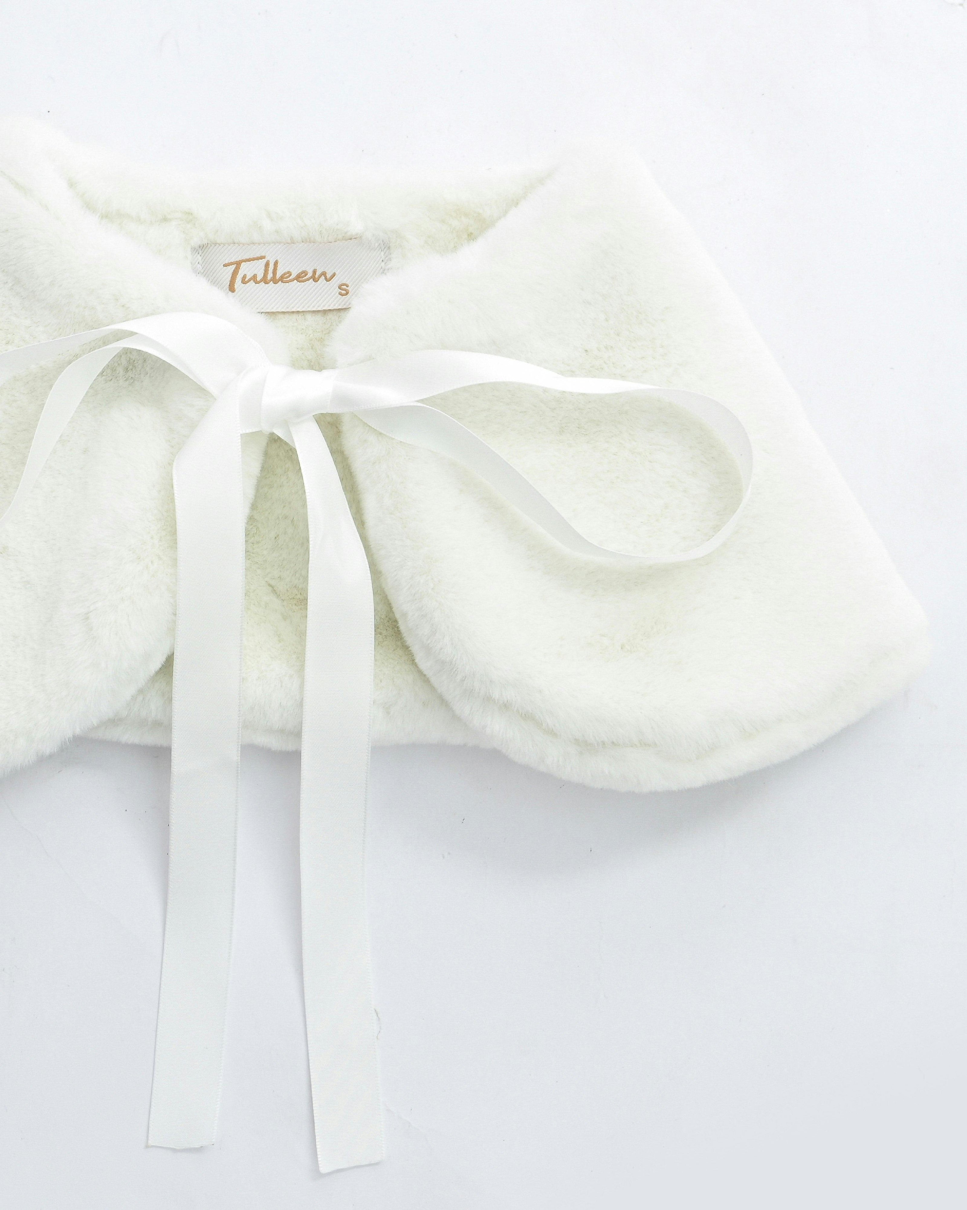 Ivory Ribbon-Tie Faux Fur Collar