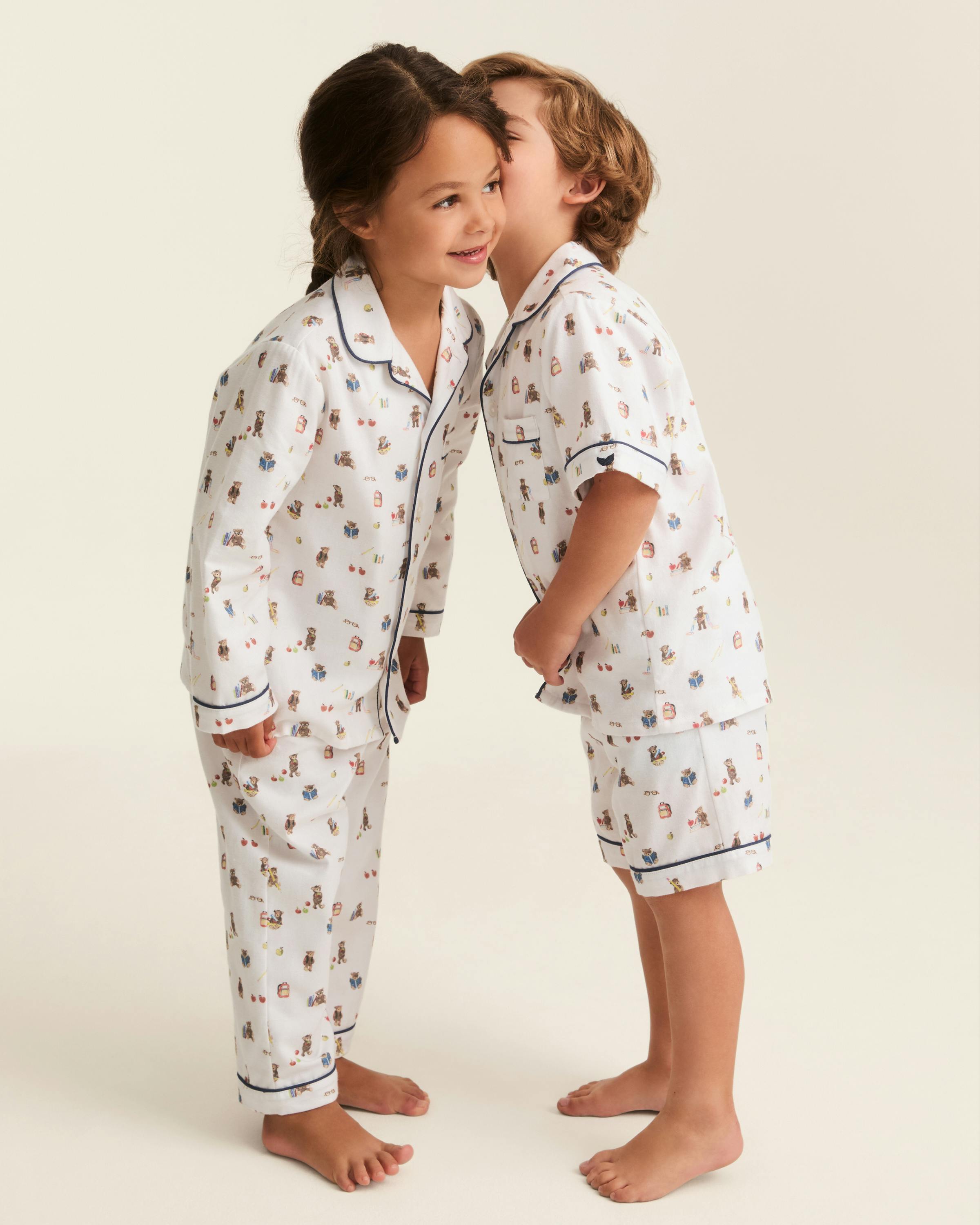 Kid's Twill Pajama Short Set in Teddy Goes To School