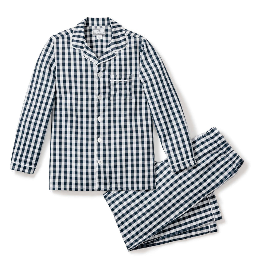 Kid's Twill Pajama Set in Navy Gingham