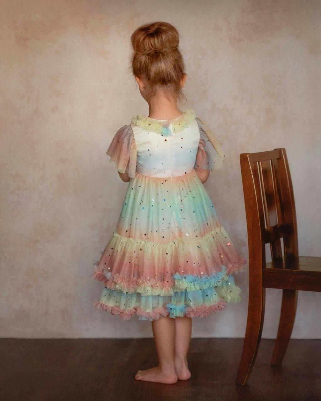 Pastel Stardust Layered Tulle Birthday Dress for Girls