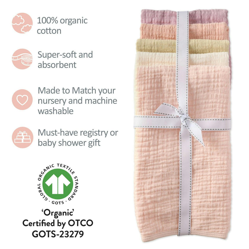 RILEY 5-Pack Crinkle Muslin Burp Cloths