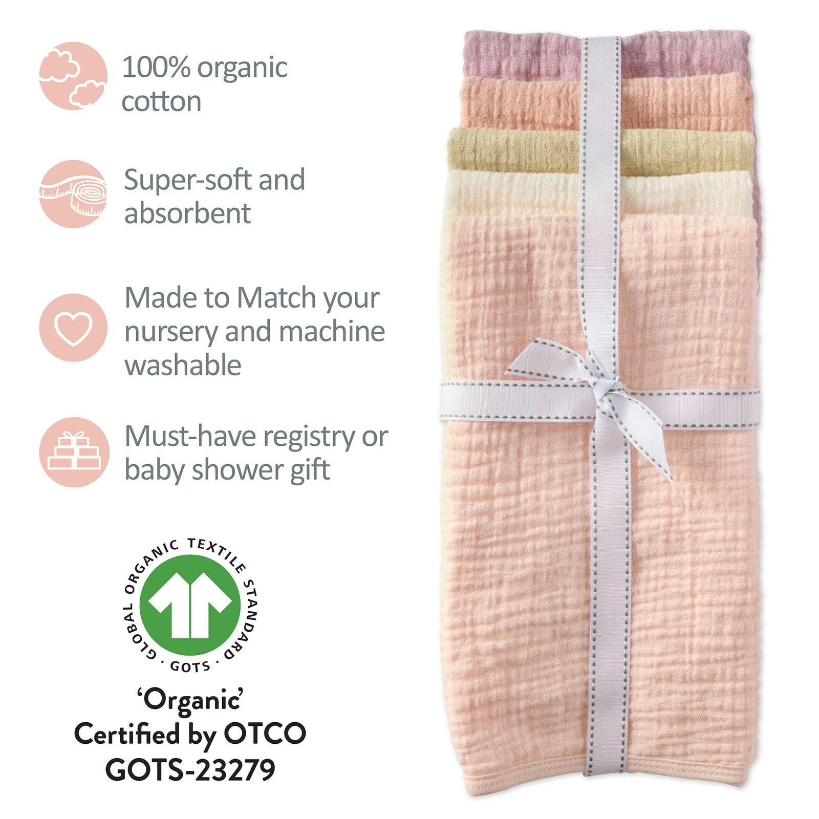 RILEY 5-Pack Crinkle Muslin Burp Cloths