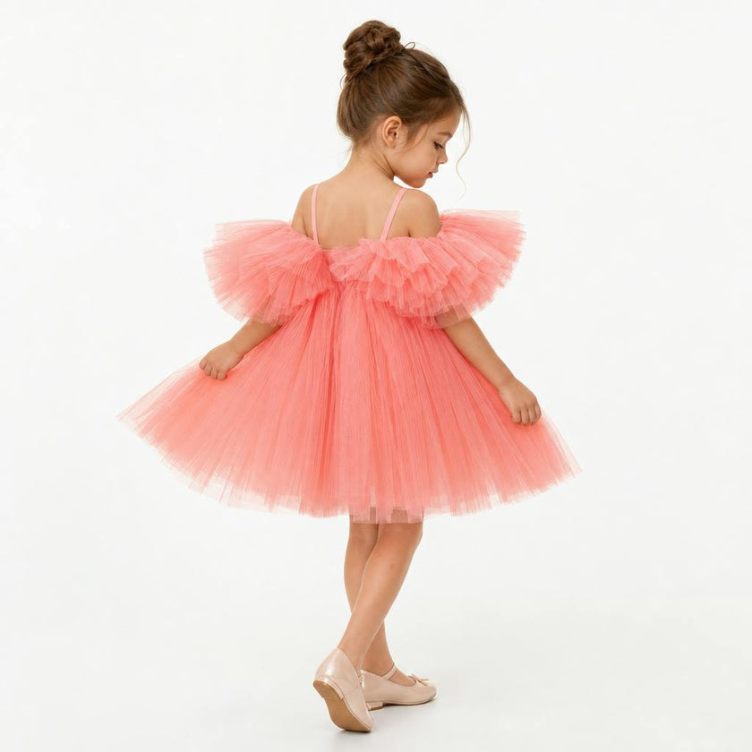 Blush Feather Fairy Tulle Flower Girl Dress