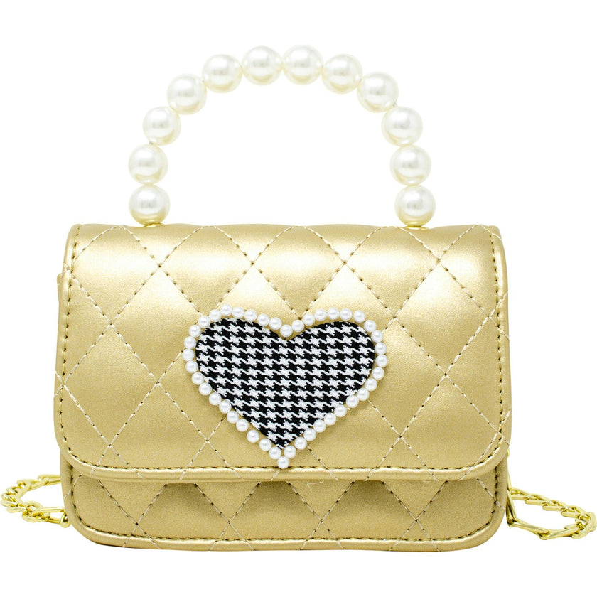 Quilted Pearl Handle Heart Bag